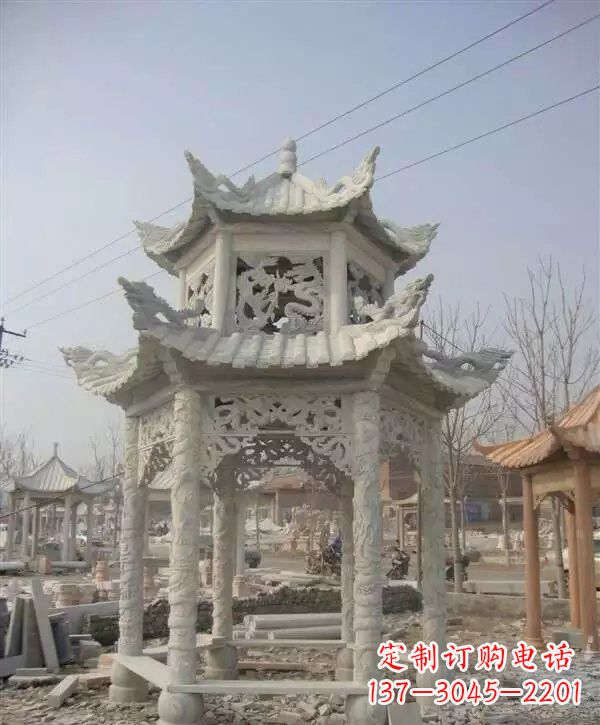 河源双层凉亭石雕