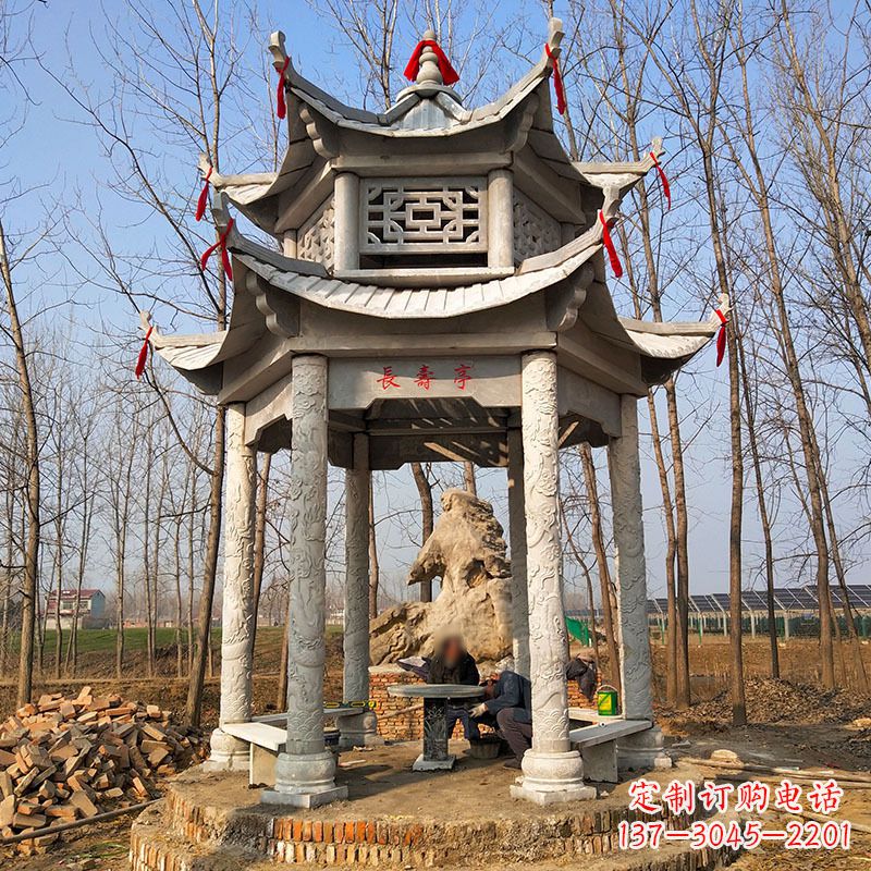 河源双层六角石凉亭