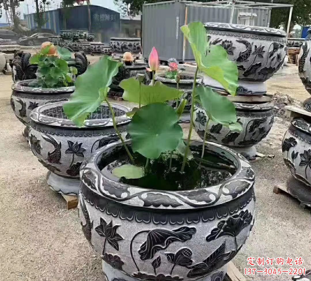 河源睡莲石浮雕花盆雕塑公园景观雕塑