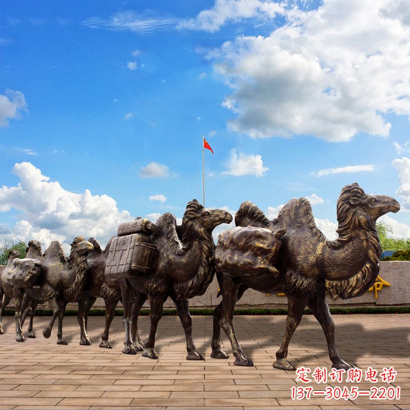 河源丝绸之路骆驼队仿铜景观雕塑