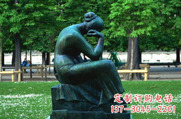 河源思考的女人青铜人物铜雕