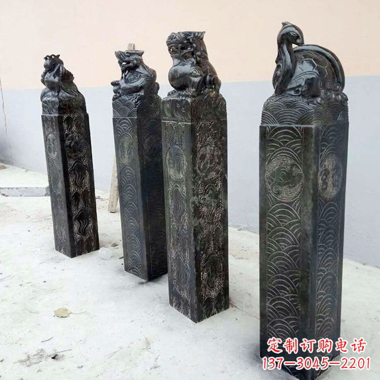 河源四方神兽青石仿古栓马柱
