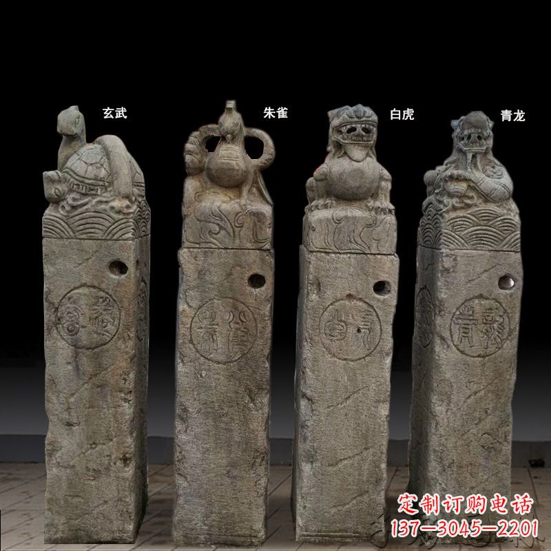 河源四神兽拴马桩石雕