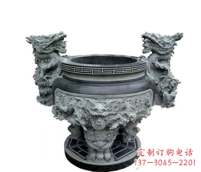 河源寺庙景观龙头水缸石雕 (2)