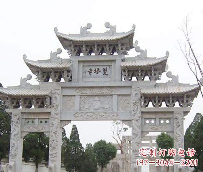 河源寺庙三门牌坊石雕 (2)