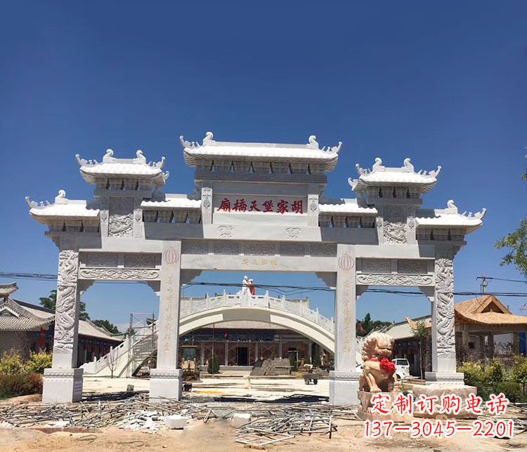 河源寺庙三门五楼石牌坊石雕_1
