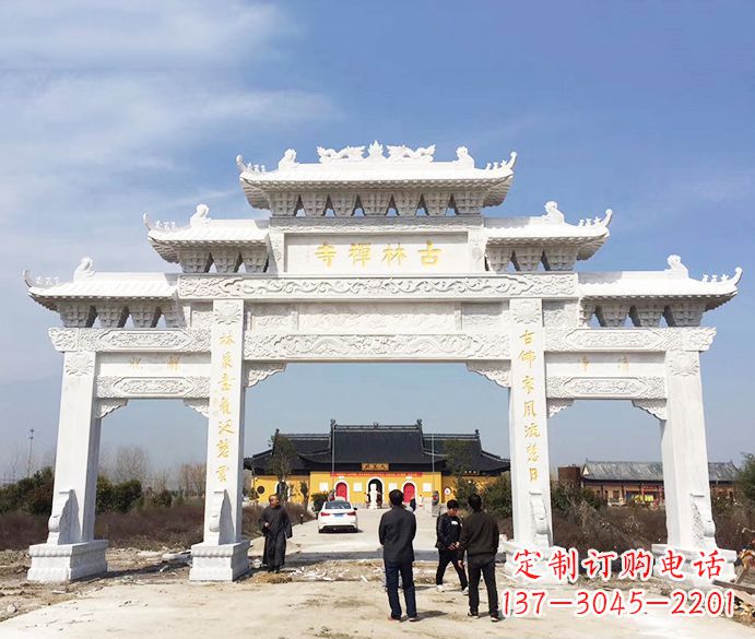 河源寺庙三门五楼石牌坊石雕_2