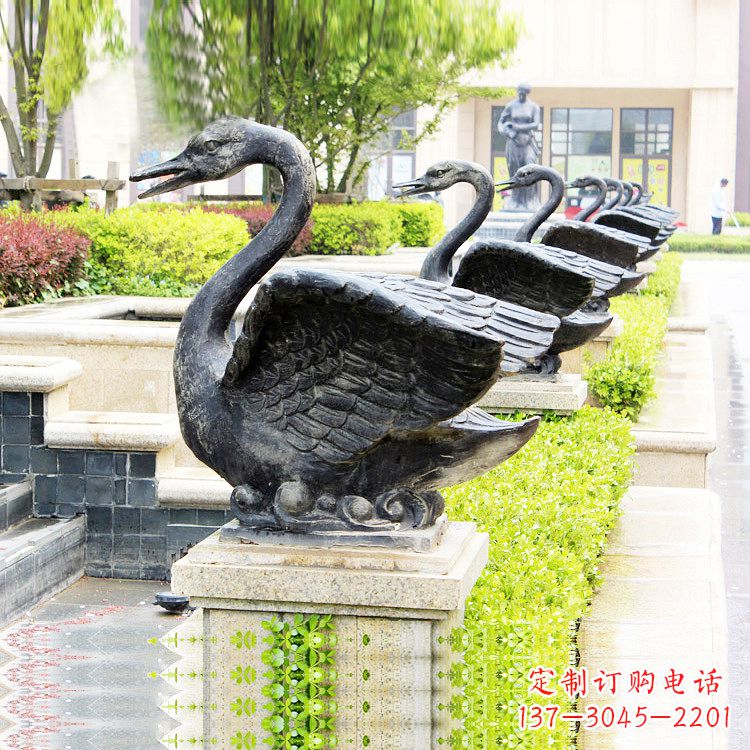 河源天鹅铜雕喷水喷泉-纯铜铸造公园水渠水景动物雕塑