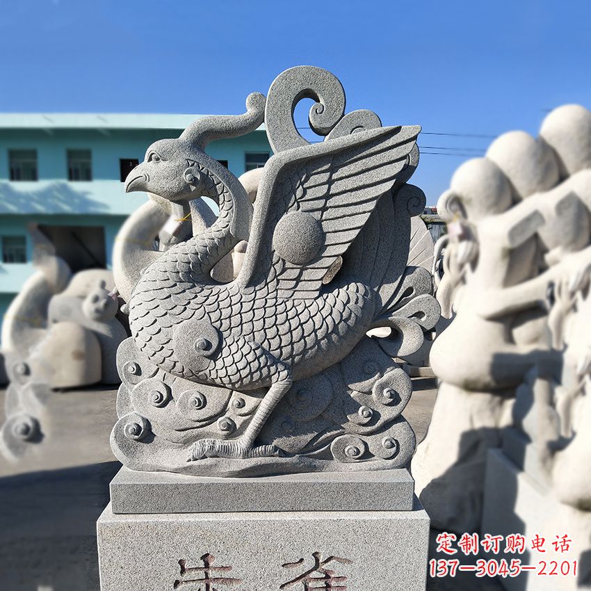 河源天之四灵之朱雀神鸟砂岩石雕塑