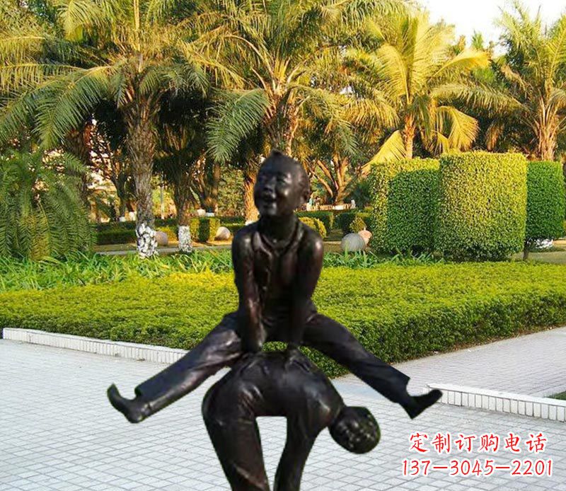 河源跳山羊的儿童铜雕