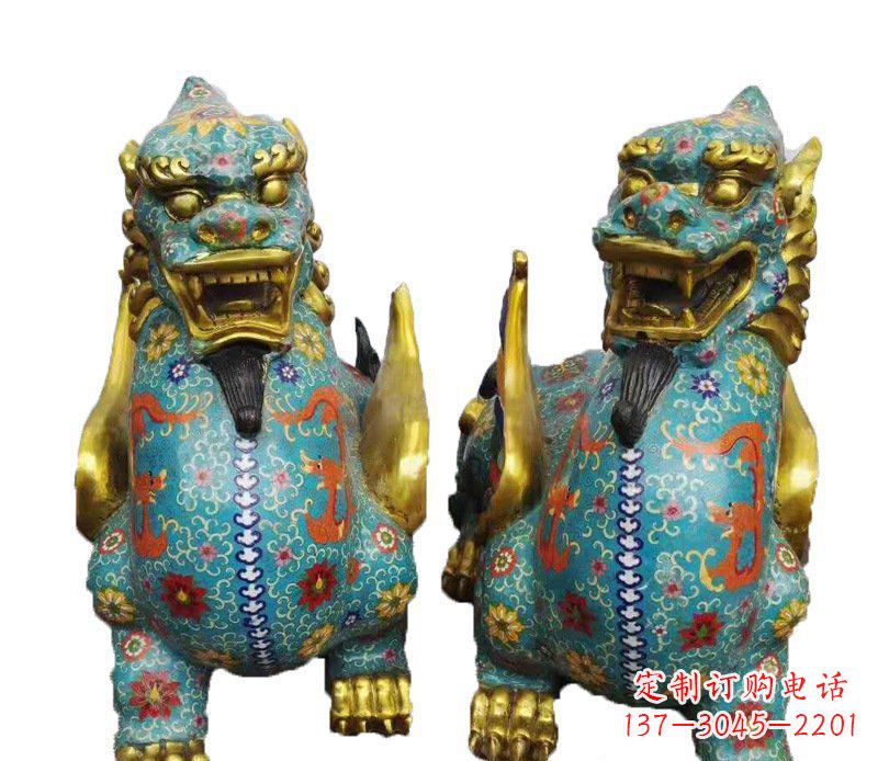 河源铜雕彩绘镇宅麒麟雕塑摆件