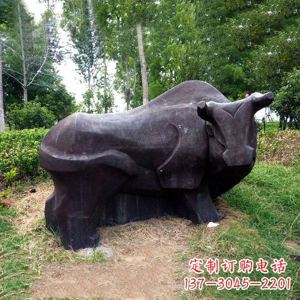 河源铜雕抽象牛-公园草坪水牛雕塑