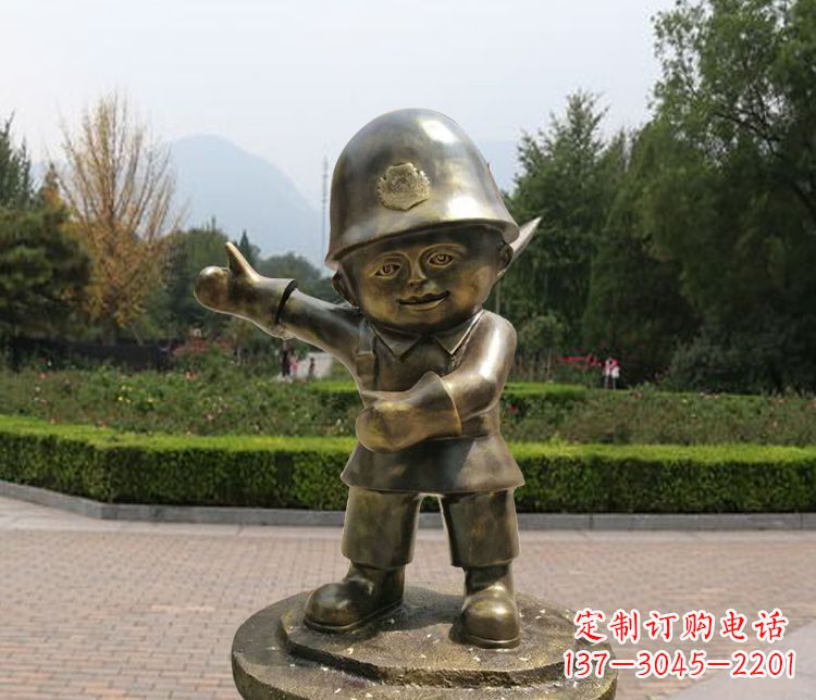 河源铜雕儿童交通警察