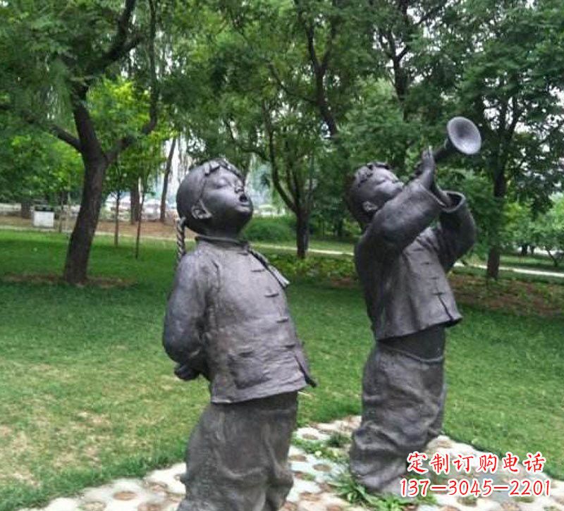 河源铜雕儿童吹唢呐