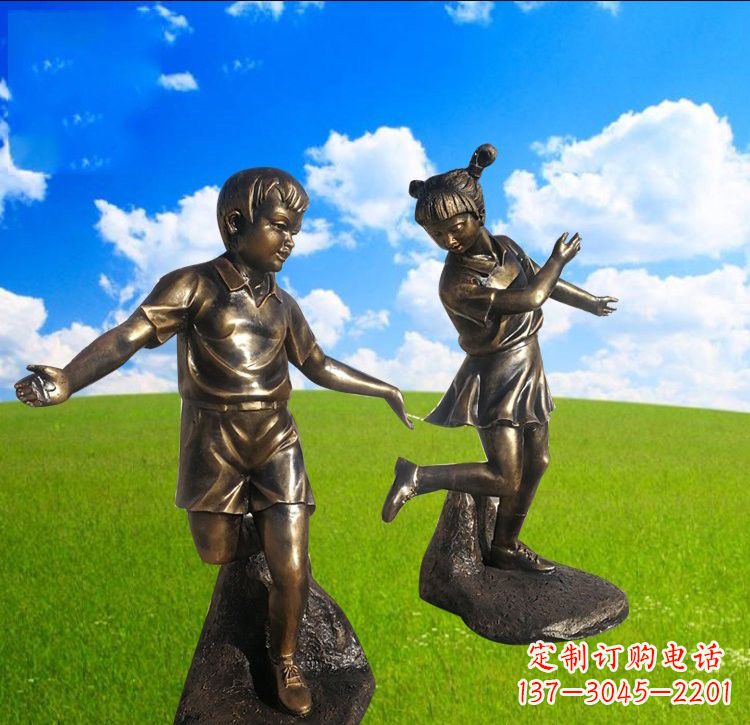 河源铜雕儿童踢毽子