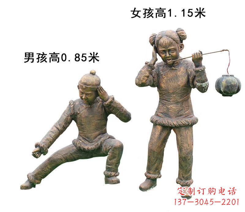 河源铜雕放鞭炮的儿童童趣雕塑