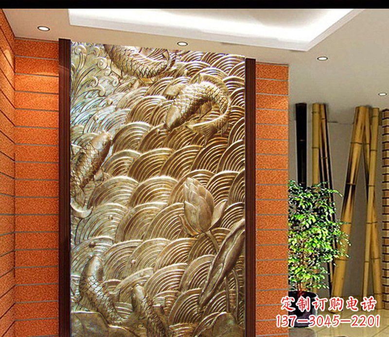 河源铜雕酒店锻造鲤鱼壁画景观摆件