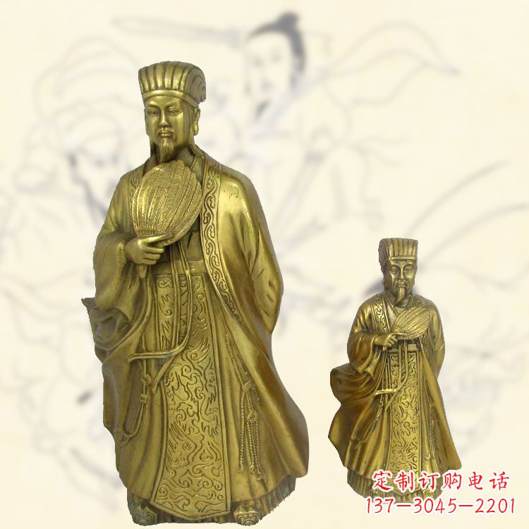 河源铜雕名人诸葛亮雕像-纯铜铸造三国人物雕塑