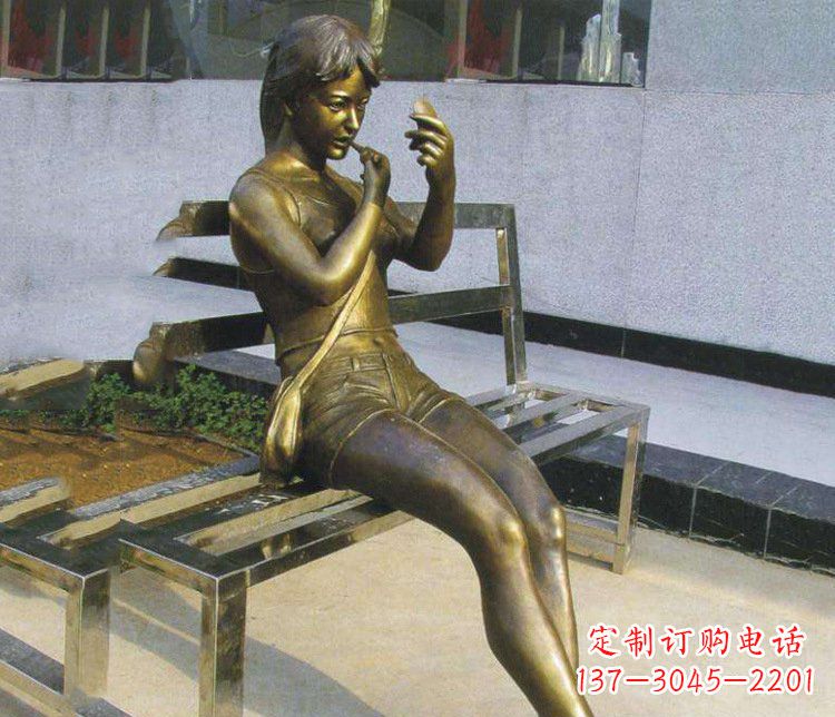 河源铜雕商业街化妆女孩人物雕塑