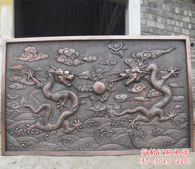 河源铜雕双龙壁画景观摆件