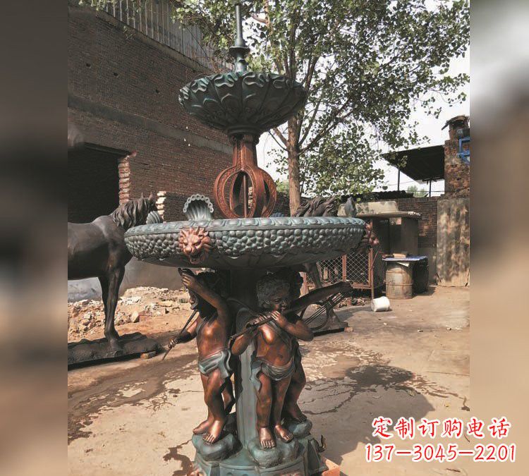 河源铜雕双层西方儿童喷泉