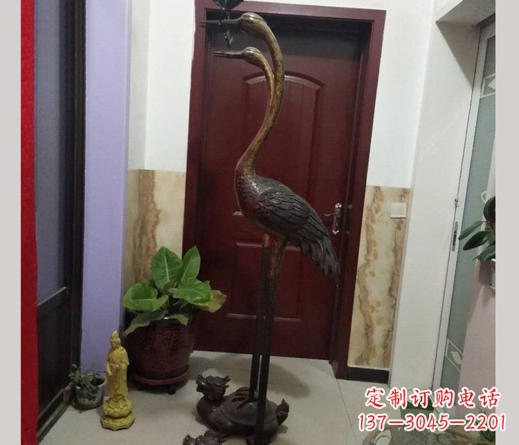 河源铜雕仙鹤踩龟雕塑摆件 (2)