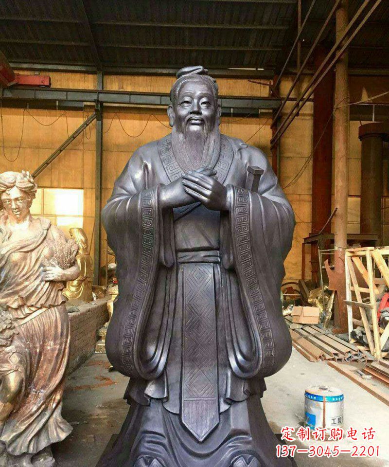 河源铜雕校园孔子人像雕塑