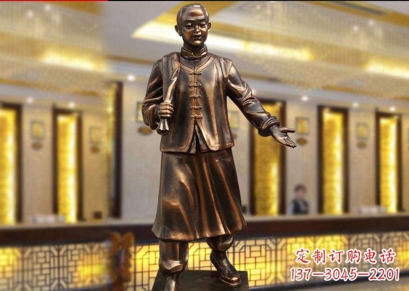 河源铜雕迎宾人物店小二