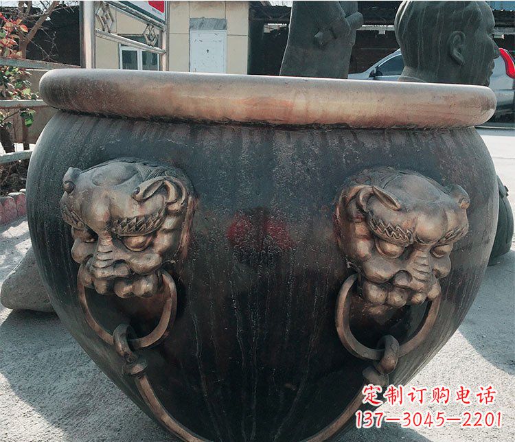 河源铜雕圆形荷花水缸雕塑 (6)