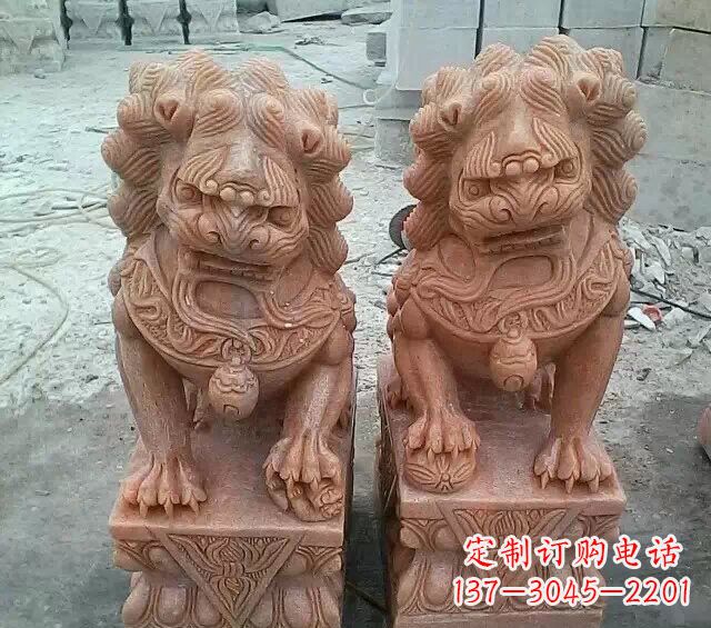 河源晚霞红传统狮子石雕