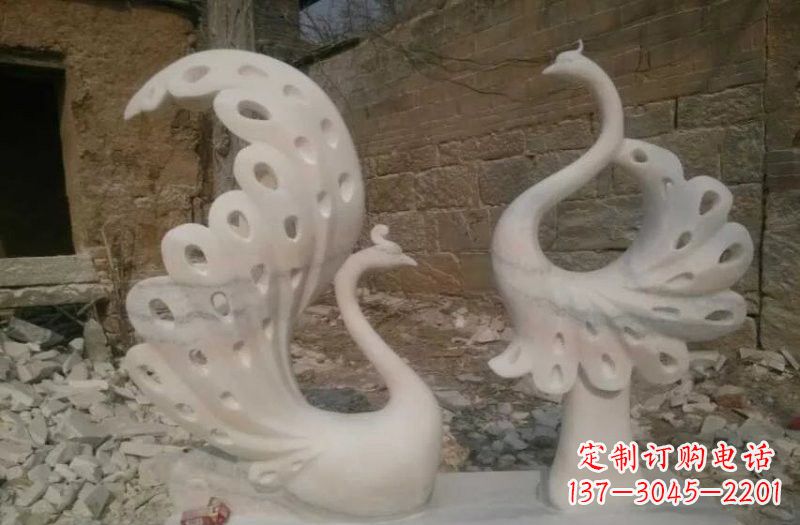 河源晚霞红抽象石雕孔雀