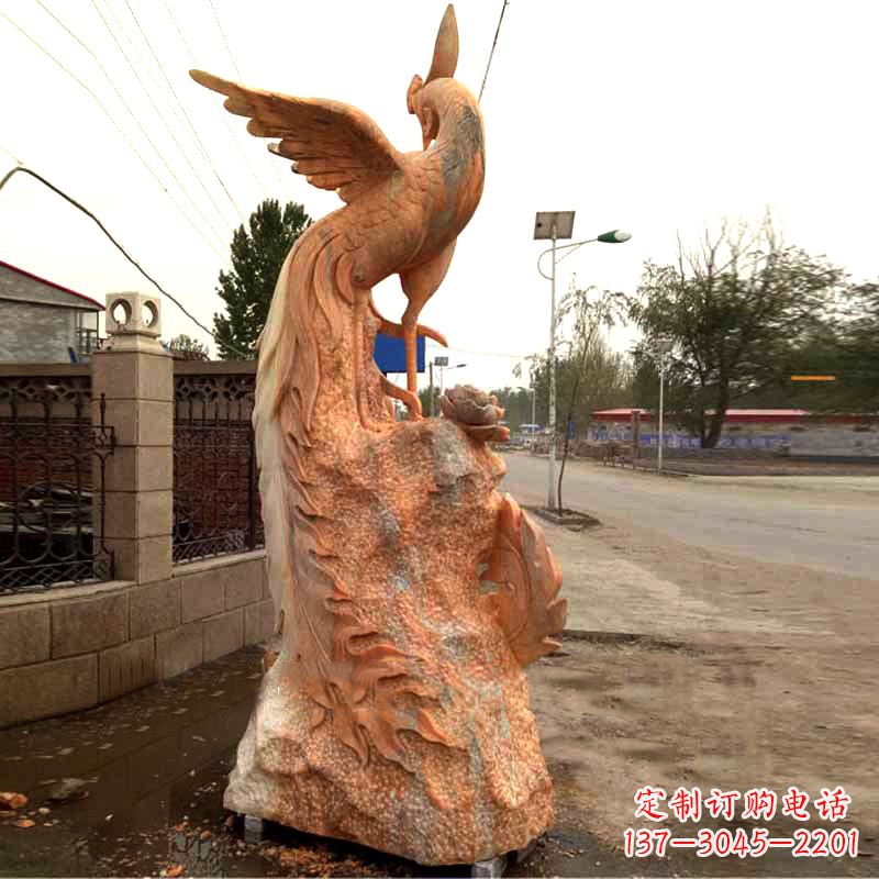 河源晚霞红大理石瑞鸟凤凰雕塑