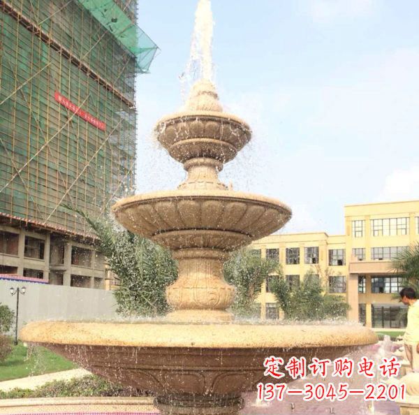 河源晚霞红大型多层喷泉石雕