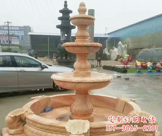河源晚霞红多层大型石雕喷泉 (3)