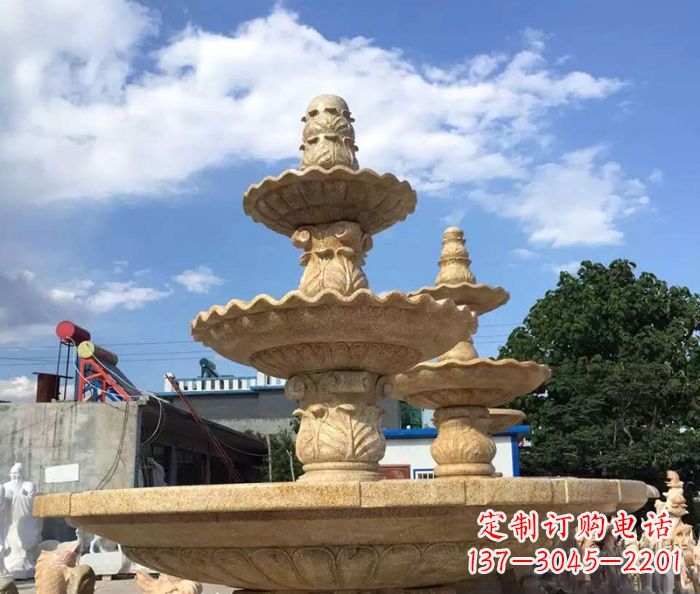 河源晚霞红多层喷泉石雕