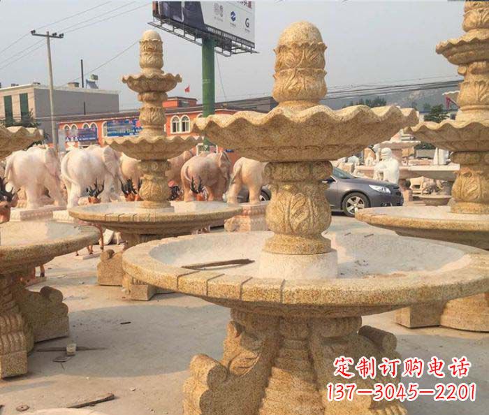 河源晚霞红多层大型石雕喷泉