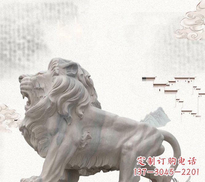 河源晚霞红公园动物仿真狮子石雕
