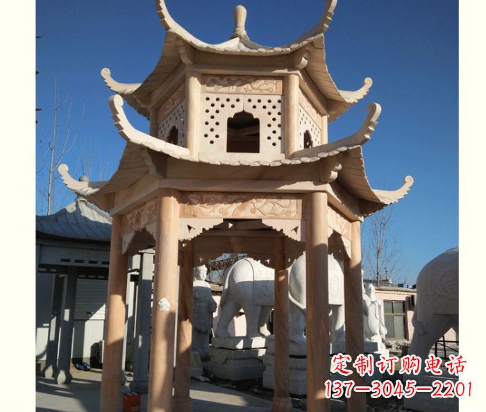 河源晚霞红公园双层六角凉亭石雕 (2)