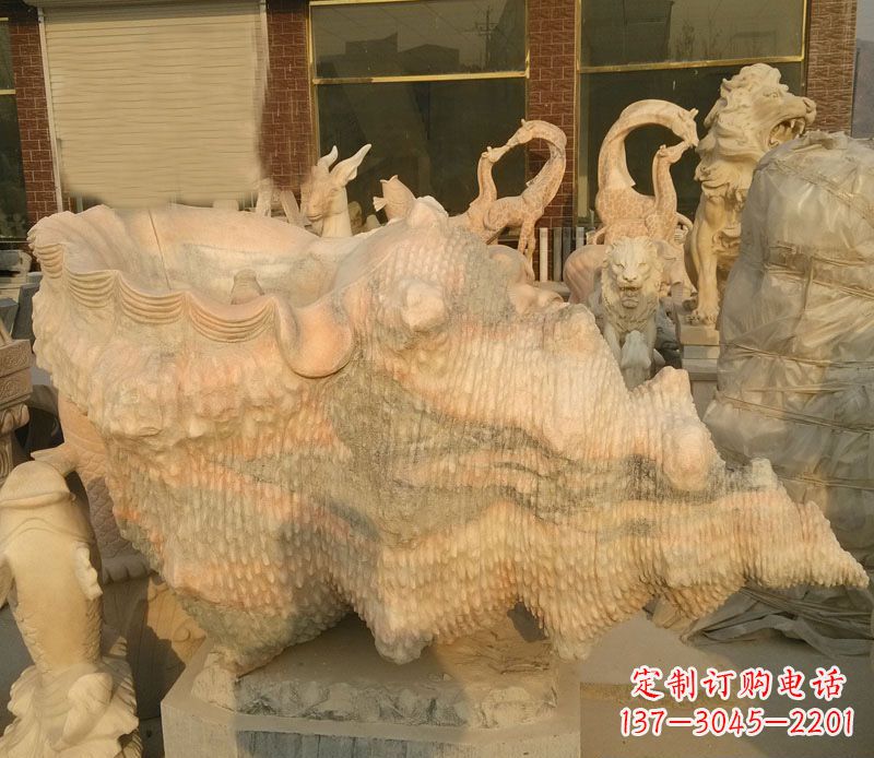 河源晚霞红海螺石雕