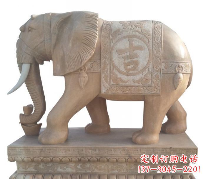 河源晚霞红吉祥如意大象石雕 (4)