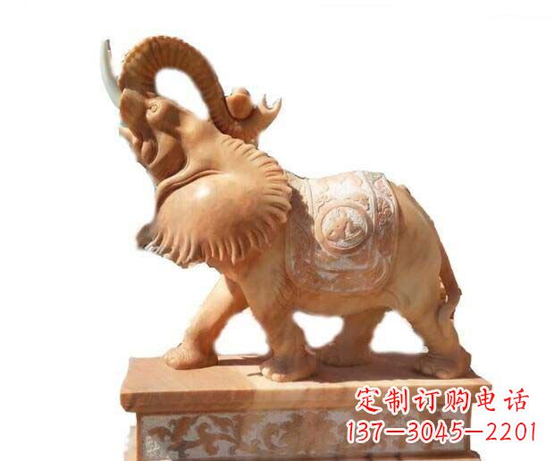 河源晚霞红吉祥如意象鼻朝天的大象石雕