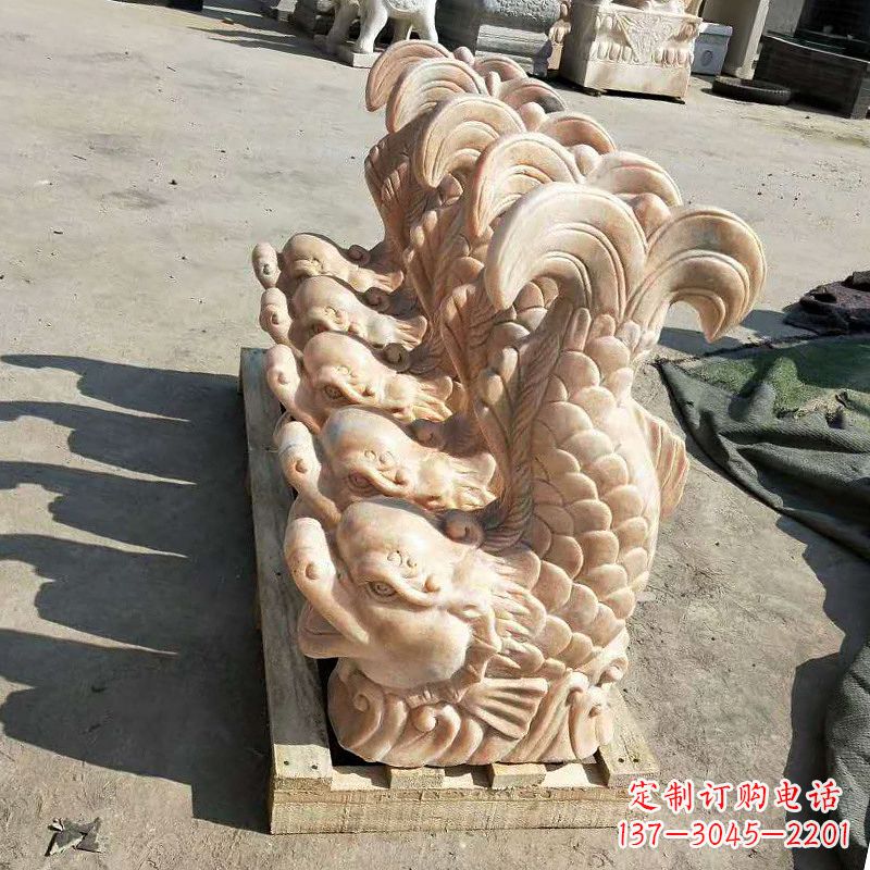 河源晚霞红喷水鱼石雕-园林水景喷泉动物雕塑摆件