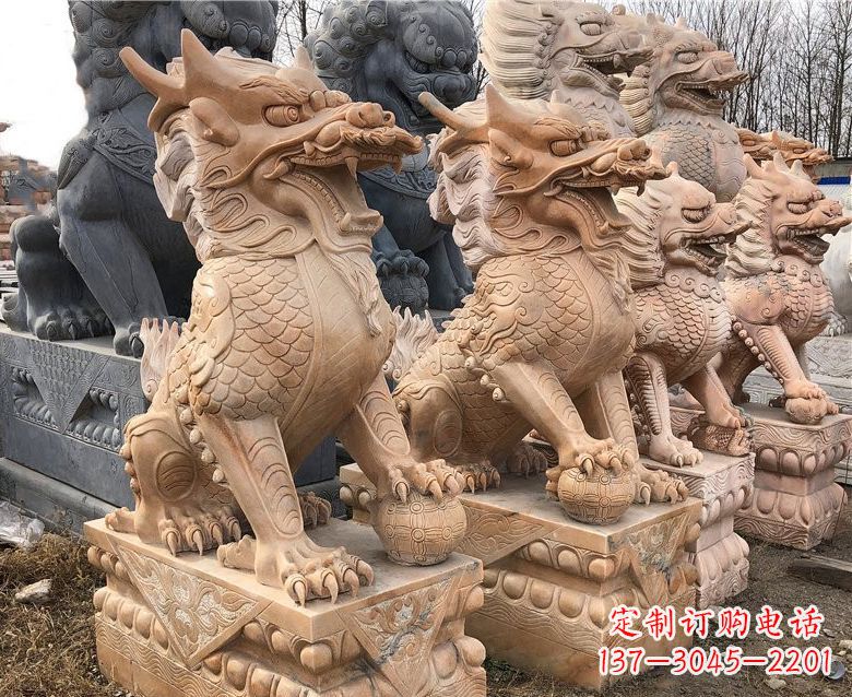 河源晚霞红麒麟石雕 (2)