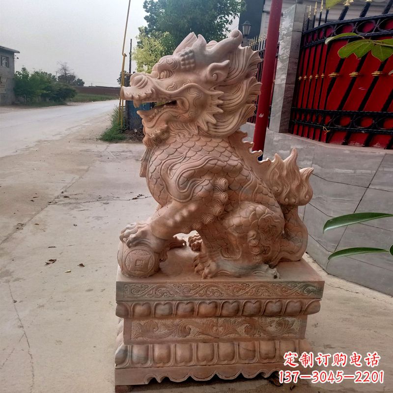 河源晚霞红麒麟石雕