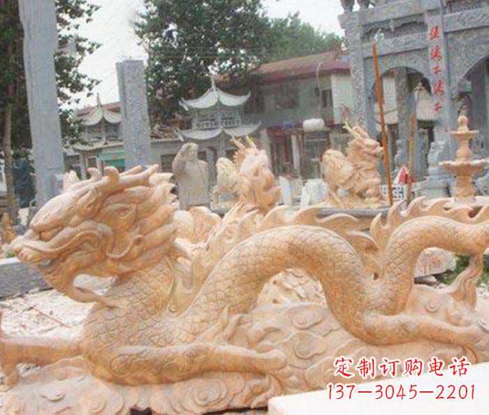 河源晚霞红生肖龙石雕