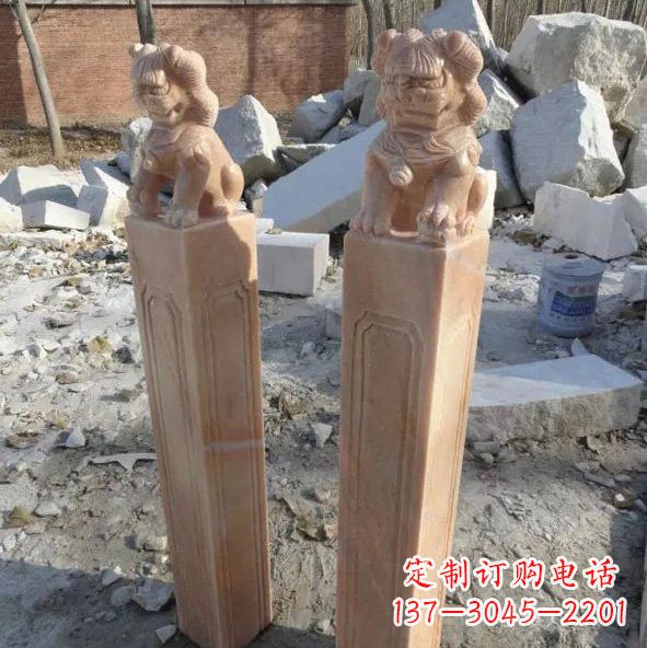 河源晚霞红狮子拴马桩