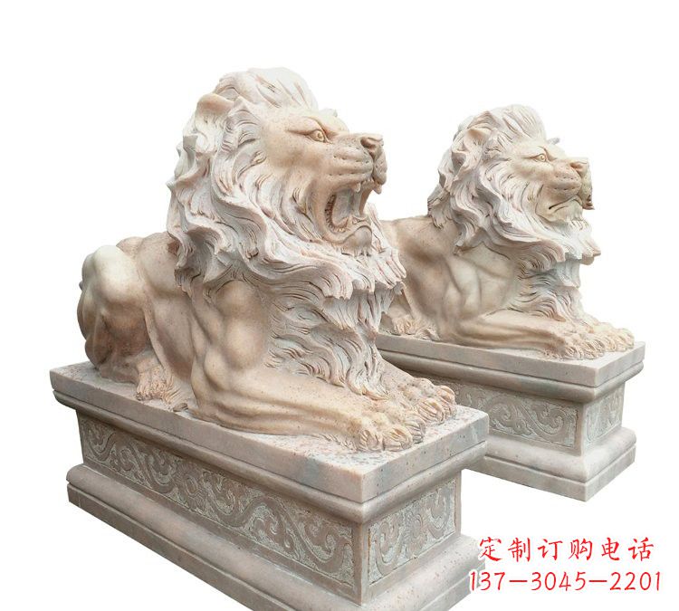 河源晚霞红石材欧式狮子