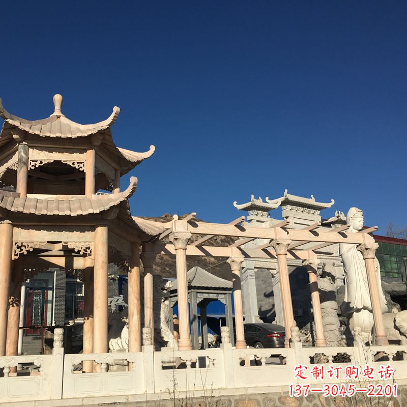 河源晚霞红石雕凉亭花架
