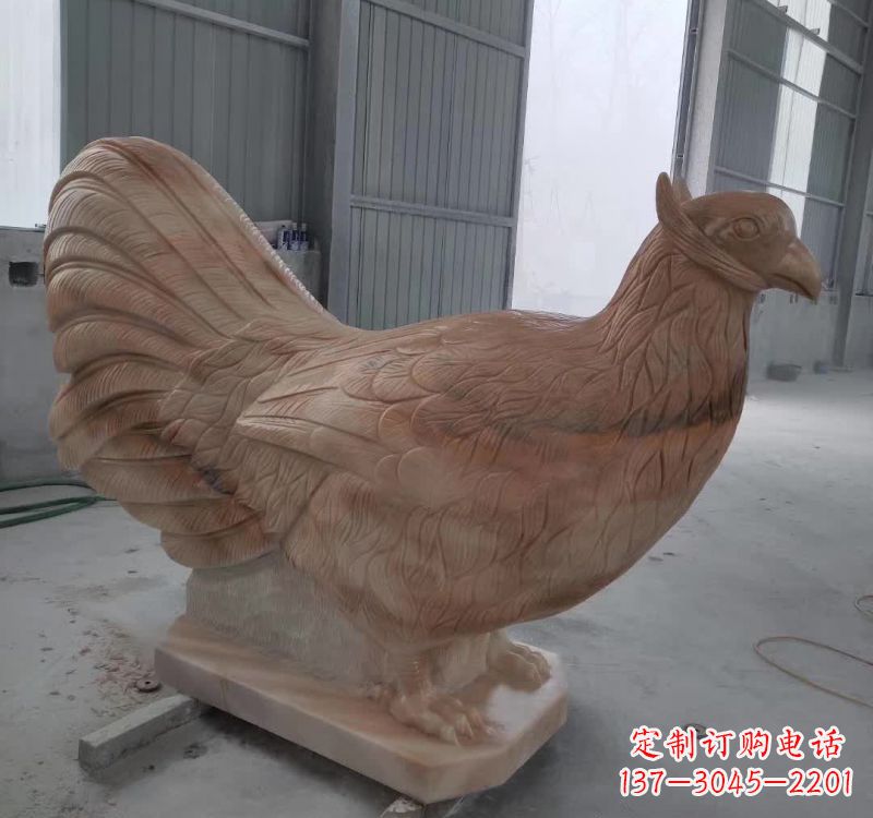 河源晚霞红石雕母鸡