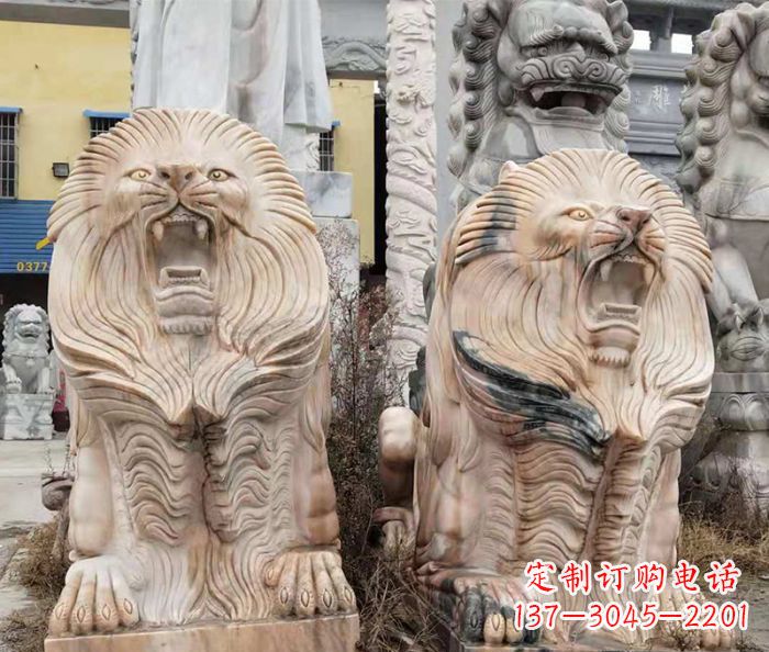 河源晚霞红石雕欧式石狮子